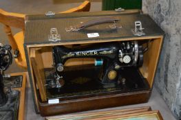 Cased Singer Hand Wound Sewing Machine
