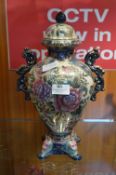 Floral Decorated Twin Handled Lidded Vase