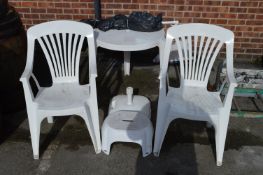 White Plastic Circular Garden Table with Two Chair