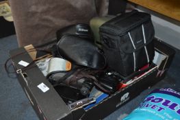 Box Containing Assorted Cameras and Accessories