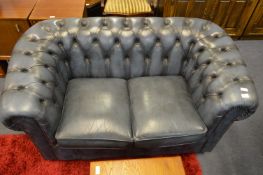 *Blue Leather 2 Seat Chesterfield Sofa
