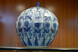 Blue & White Pottery Lidded Jar in the Form of a P