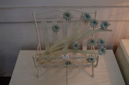 White Wrought Metal Magazine Rack and Flower Wall