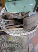Wicker Basket, Wire Basket and Garden Hand Tools,