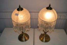 Pair of Brass Effect Table Lamps with White Marble