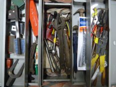 Toolbox and Contents Including Saws, Pliers, Spann