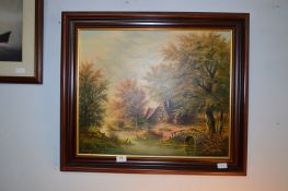 Framed Painting on Canvas - Country Cottage signed