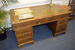 Twin Pedestal Desk with Green Leather Inlet Top