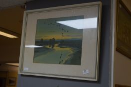 Framed Peter Scott Print - Birds Over River