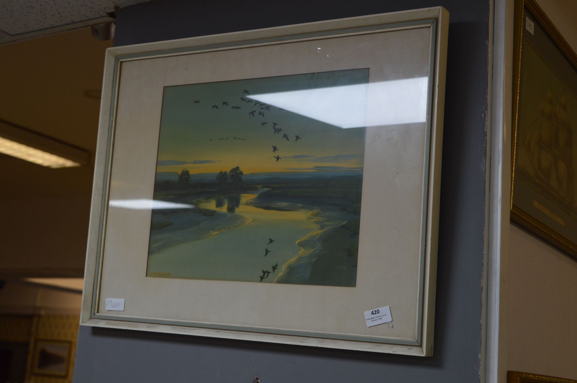 Framed Peter Scott Print - Birds Over River
