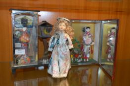 Two Japanese Geisha Girl Figures in Glass Cabinet