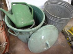 Galvanised Dustbin, Plastic Bin, Watering Can and