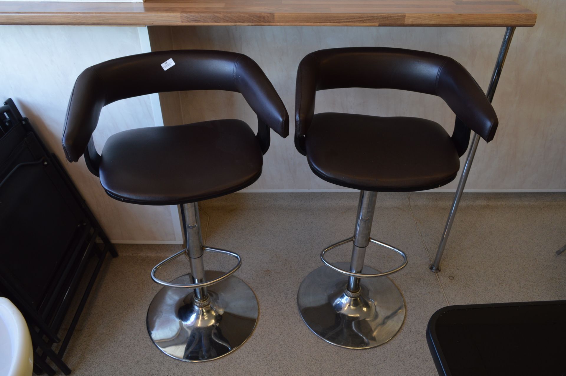 *Pair of Black Gas Lift Bar Stools on Chrome Frame