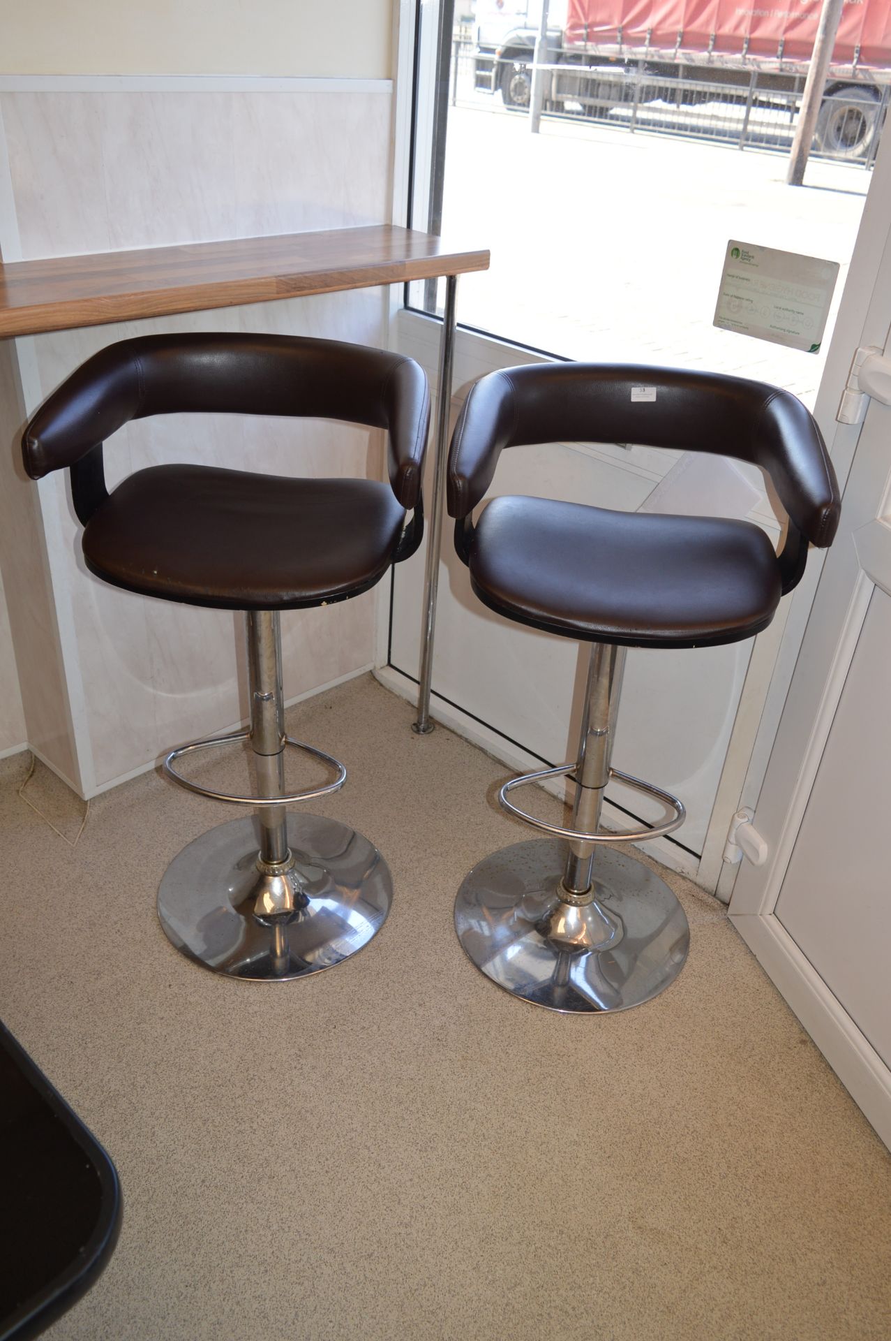 *Pair of Black Gas Lift Bar Stools on Chrome Frame