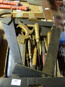 Box of Tools including Chisels, Saws, Set Squares etc