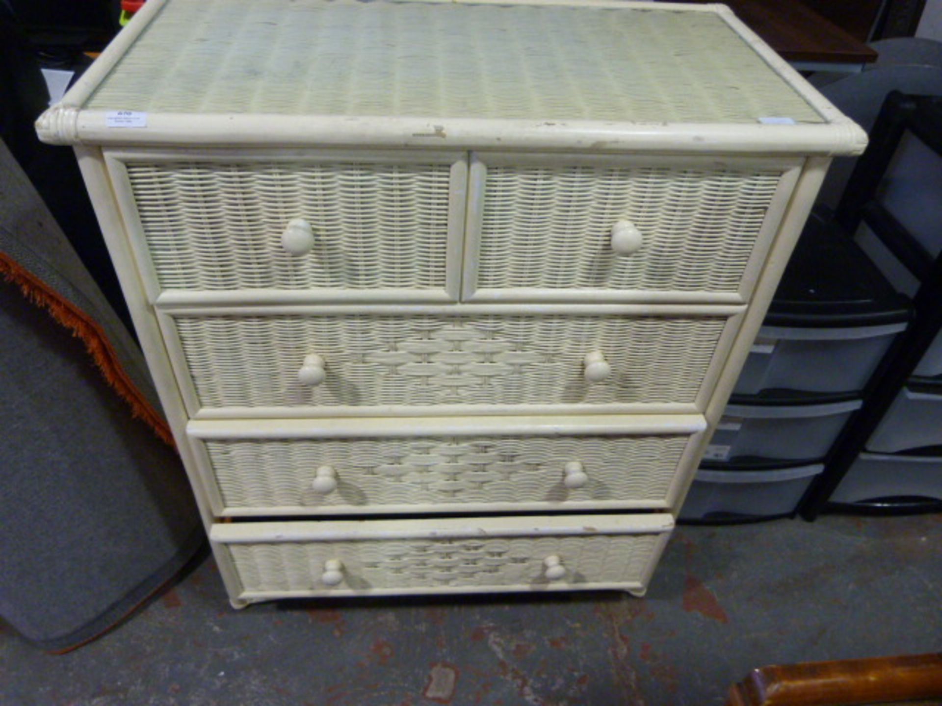 Two over Three Shabby Chic Wicker & Bamboo Chest of Drawers with Glass Top
