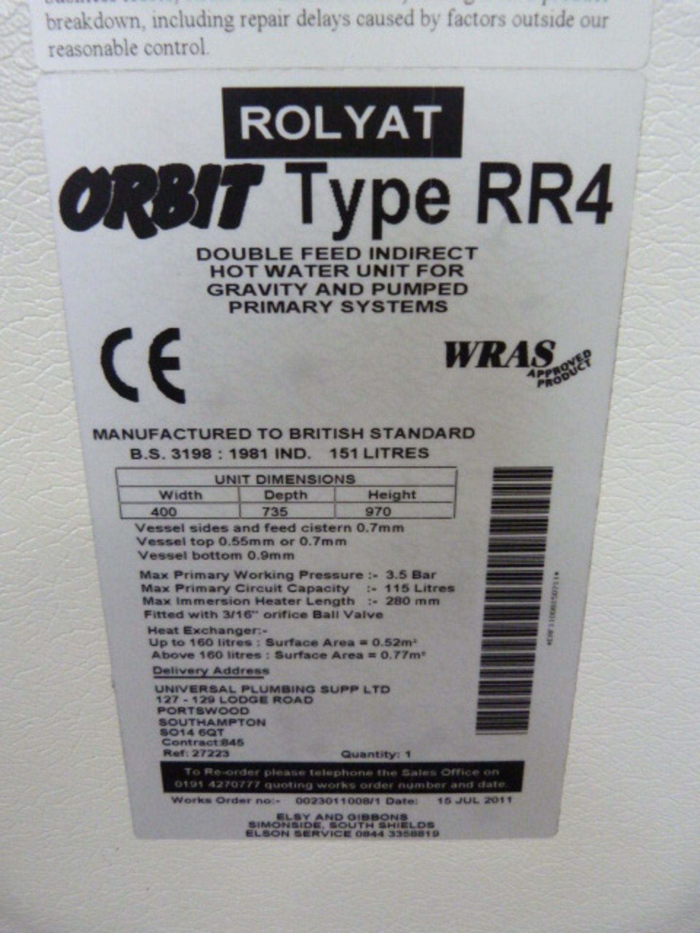 Elson Rolyat Type RR4 Water Heater (New & Unused) - Image 2 of 2