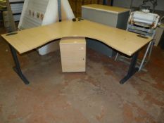 L-Shape Corner Desk in Light Maple Finish with Matching Standalone Three Drawer Unit