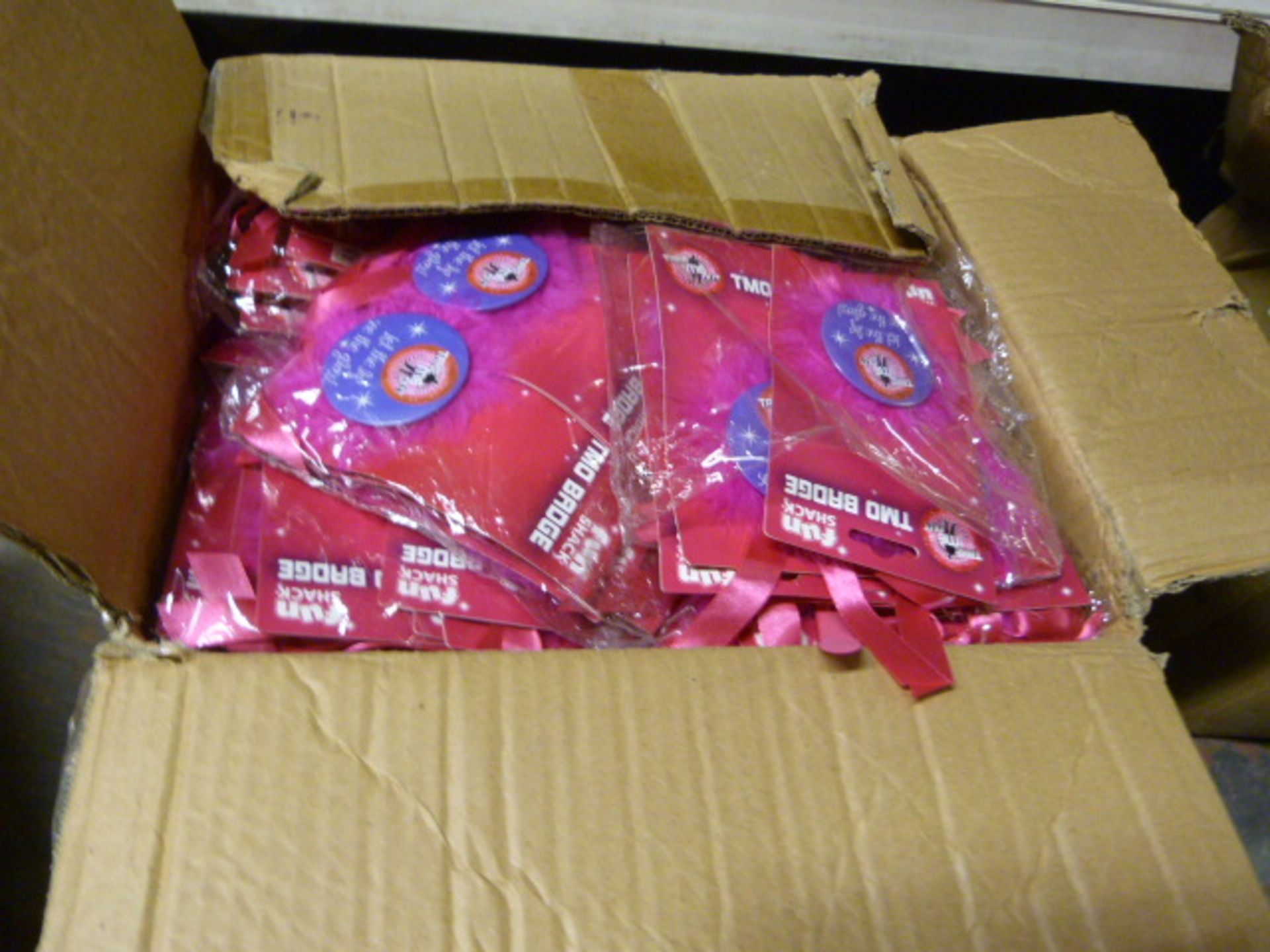 Four Boxes of No Like No Lighty Novelty Sashes, Badges