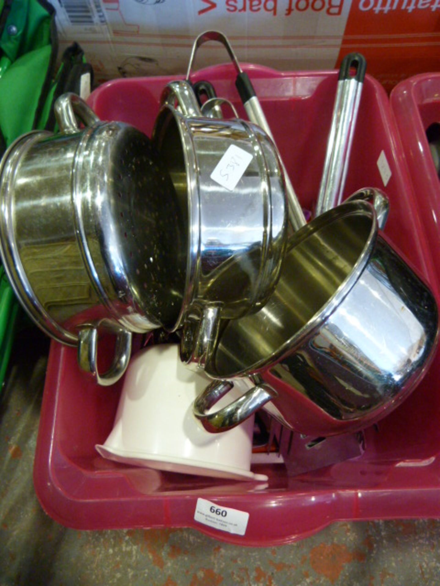 Box of Kitchen Utensils and Pans