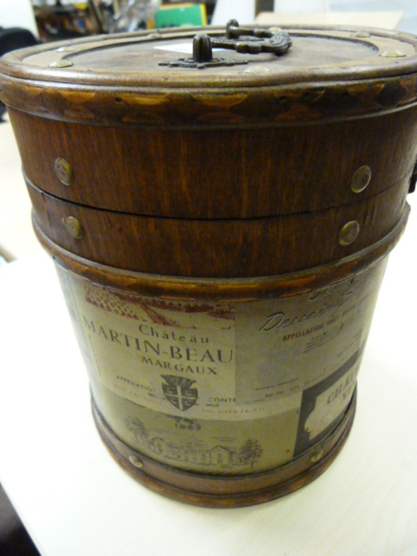 Small Wooden Storage Box Decorated with Wine Bottl