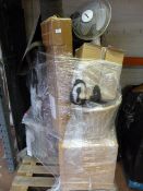 Pallet Containing Various Wicker Baskets, Cooling Fans, Rubber Door Mats, Christmas Decorations,
