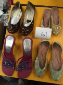 Box Containing Four Pairs of Asian Style Shoes (Assorted Colourways and Sizes)