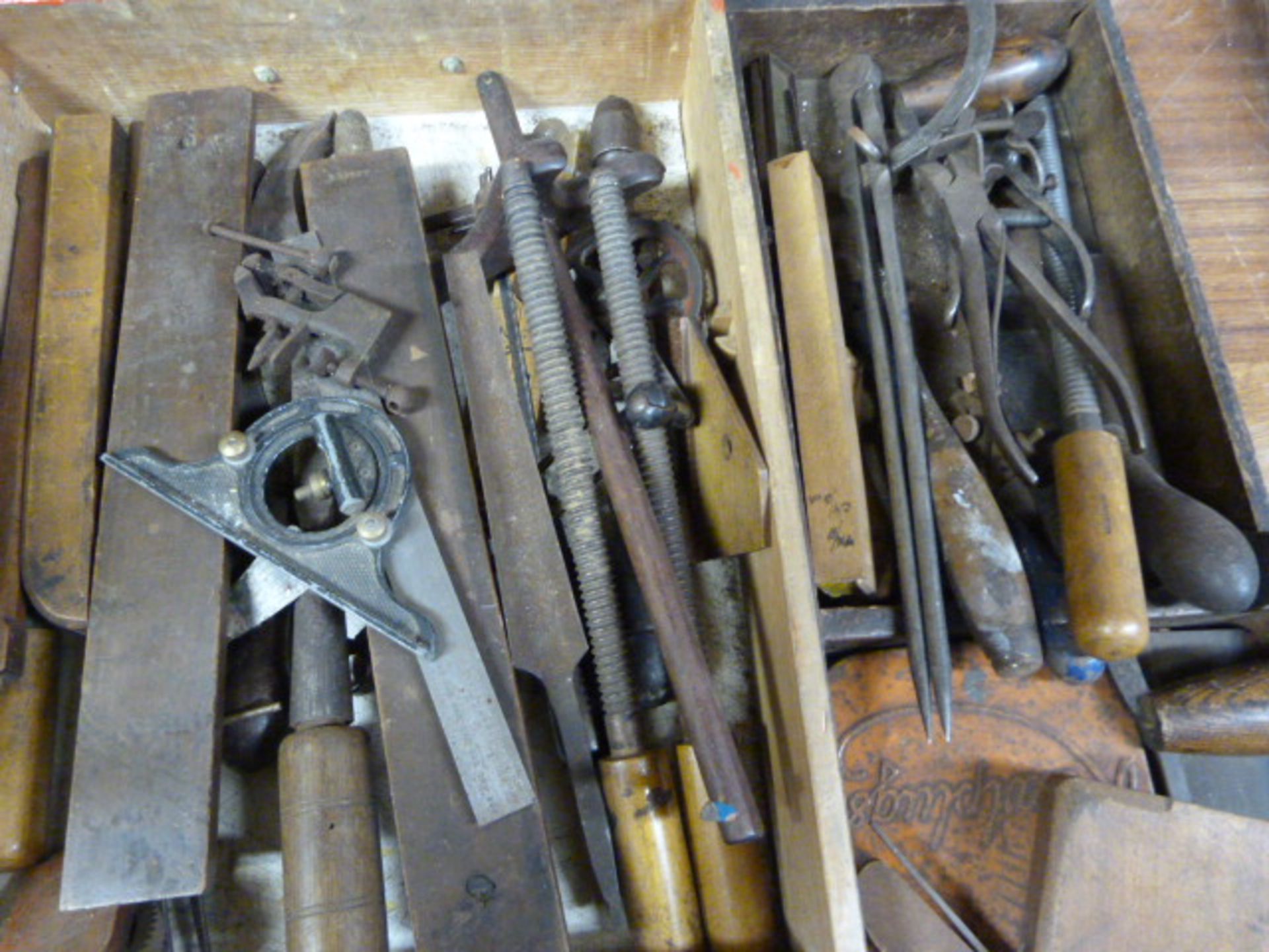 Two Trays of Vintage and Antique Tools Including P