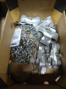 Box of Fencing Clamps and a Length of Chain etc.
