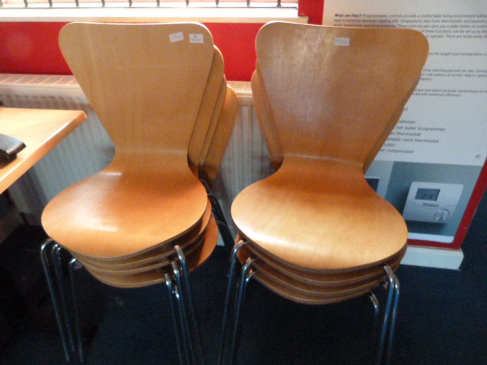 *Eight Chrome Framed Chairs with Plywood Seats and