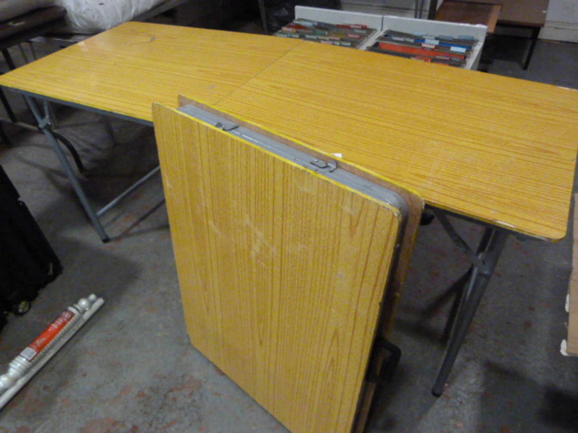 Two Folding Metal Framed Trestle Tables with Wood