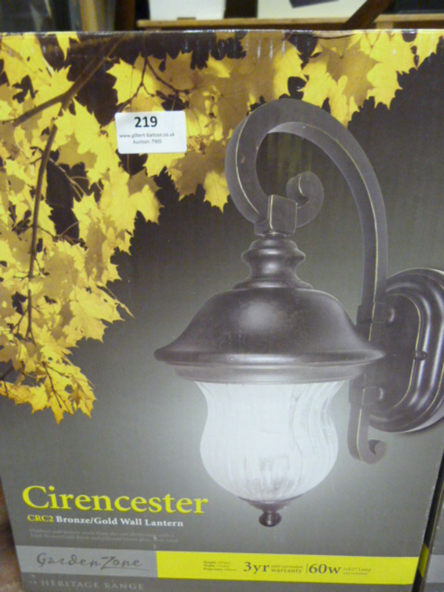 *Garden Zone Cirencester Wall Lantern (Bronze Gold