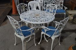 Ornate Circular Metal Garden Table and Four Chairs