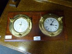 Wall Mounted Brass Porthole Clock and Barometer