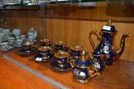 Gilt & Blue Floral Pattern Tea Set Fifteen Pieces