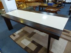 Rosewood Framed Dining Table with Light Brown Gran