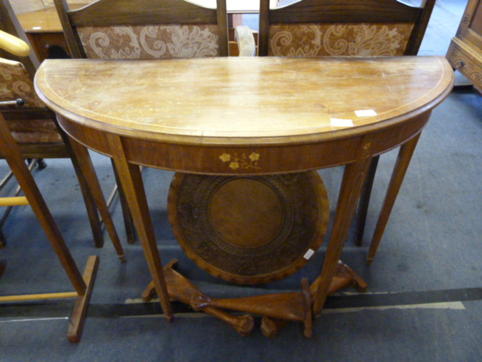 Walnut Inlaid Half Round Hall Table