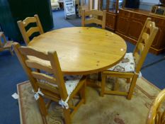 Circular Pine Dining Table on Single Pedestal with