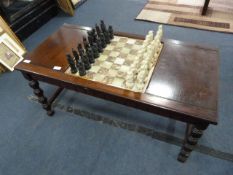 Oak Chess Table with Marble Chess Board and Chess