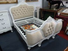 White Painted Carved Wood & Upholstered King Size