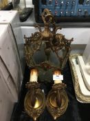 Decorative Brass Hall Lamp and a Pair of Wall Ligh