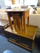 Oak TV Unit with Lead Glazed Doors and Two Side Ta