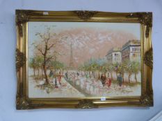 Large Gilt Framed Painting on Canvas - Parisian Sc