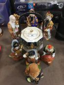 Decorative Chinese Figurines and a Biscuit Barrel