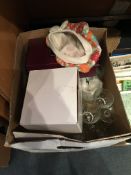 Box Lot Containing Drinking Glassware, Cash Tin an