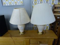 Pair of Pottery and Brass Table Lamp with Shades