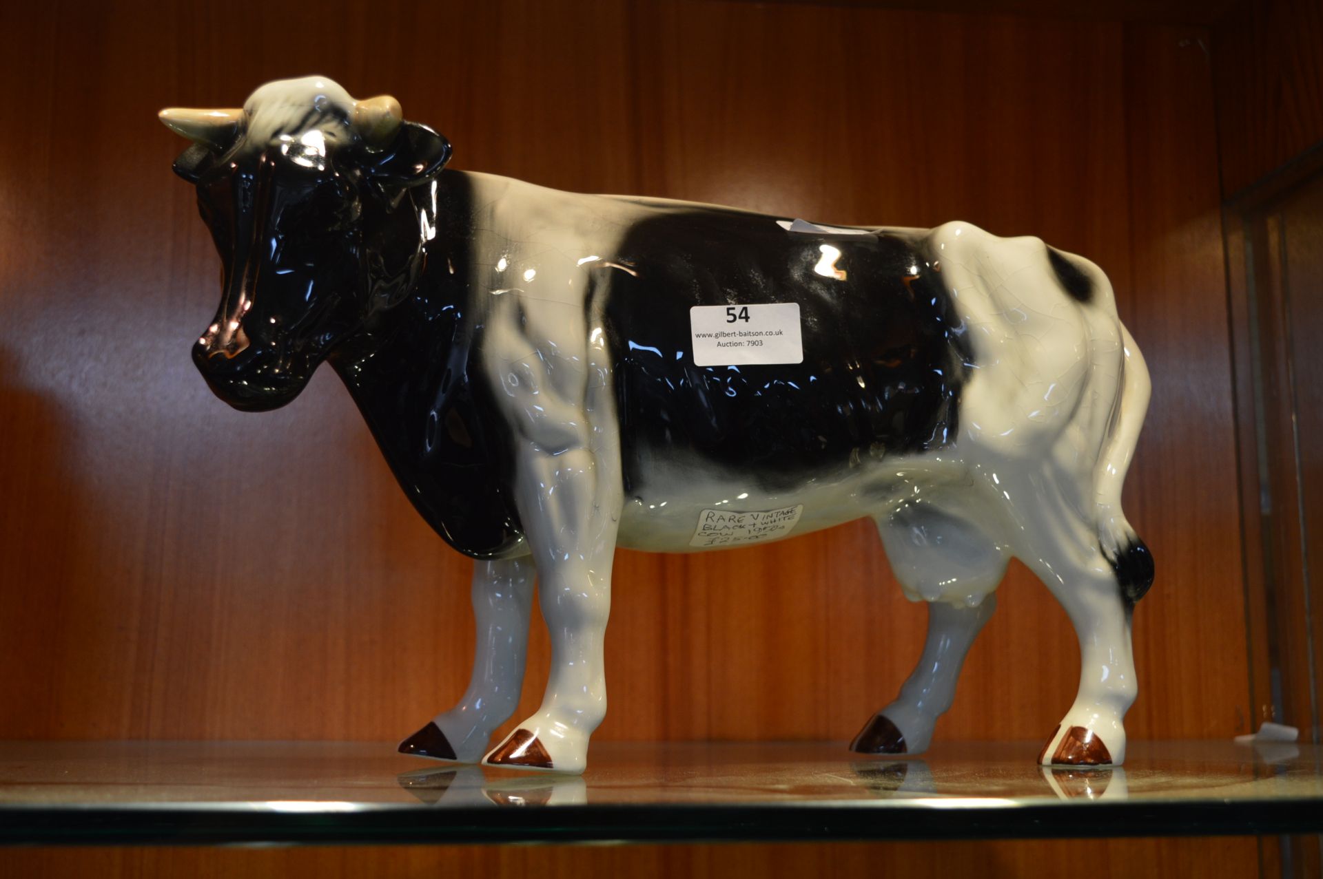 Large Black & White Pottery Cow Ornament