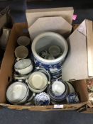 Box Containing Blue & White Dinner & Tea Ware, Decorative Plates and a Jardiniere