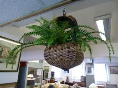 Wicker Hanging Basket and Artificial Fern