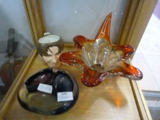 Two Coloured Glass Ashtrays and a David Beckham To